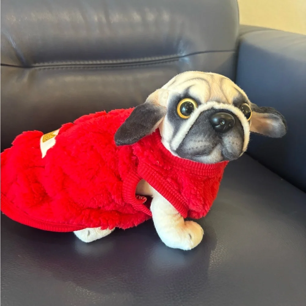 Meet Tiny Red Fluffy Dog Sweater for Pets 💙🩷